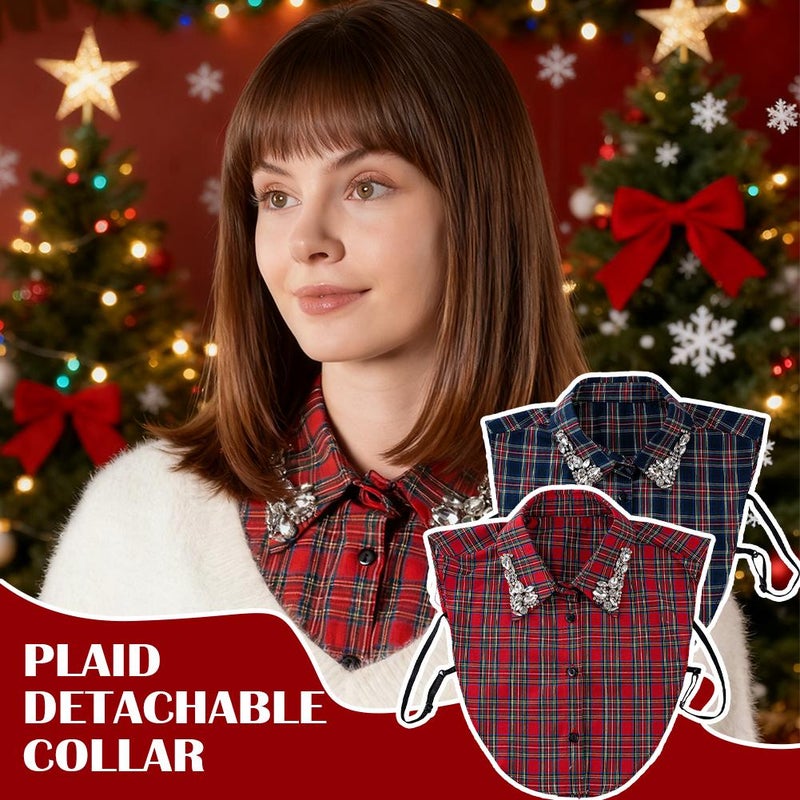 Plaid Detachable Collar with Crystal Embellishments, Chiffon False Collar for Blouses and Dresses, Elegant Layering Accessory - Image 2